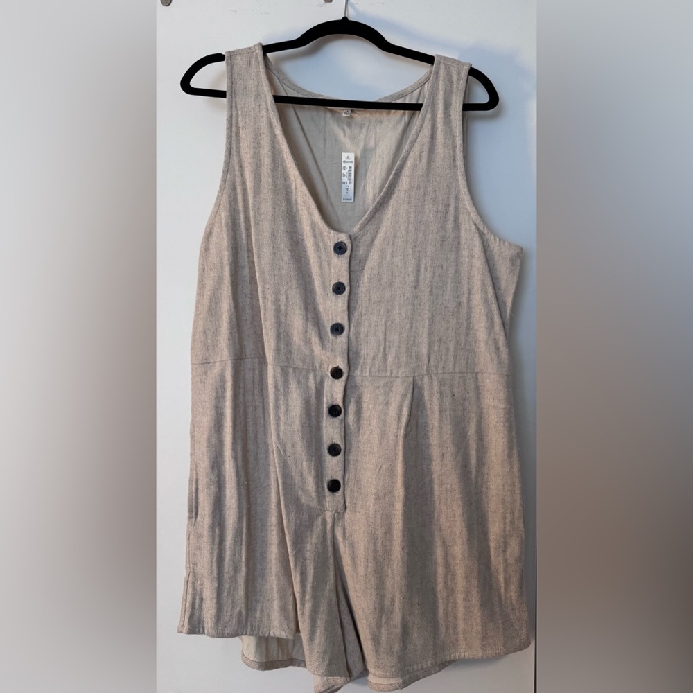 Madewell Sleeveless Beige Button-Down Romper